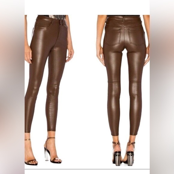 NWT Free People Faux Brown Leather Skinny Pants - Picture 1 of 6
